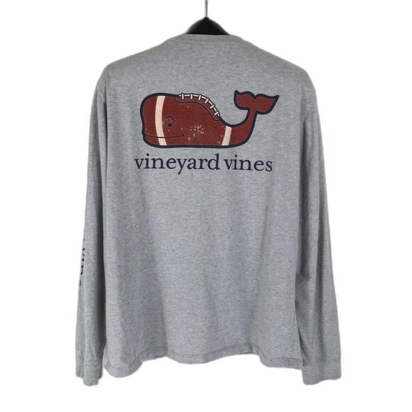Vineyard Vines Crew Neck Football Tee Men's Medium Gray Long Sleeve 100% Cotton - Picture 1 of 15